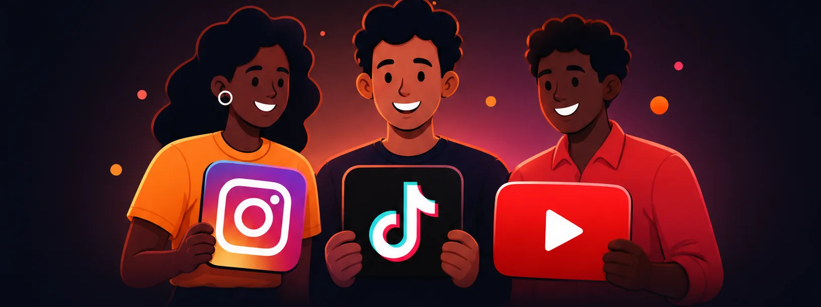 Ghanaian content creators holding Instagram, TikTok and YouTube icons
